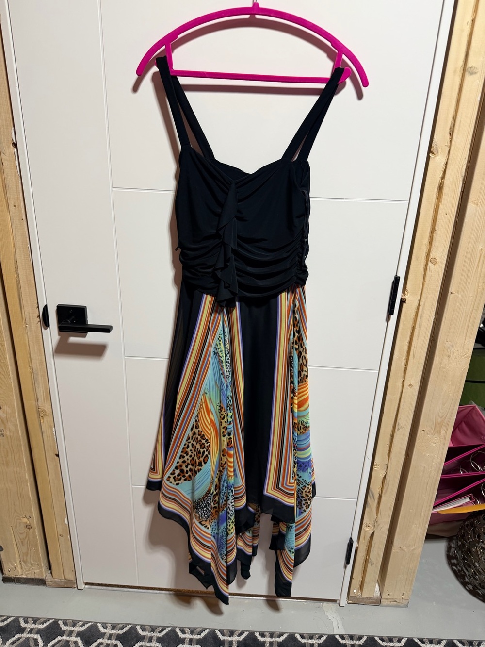 Black Tank Dress with Multicolor Asymmetrical Hem
